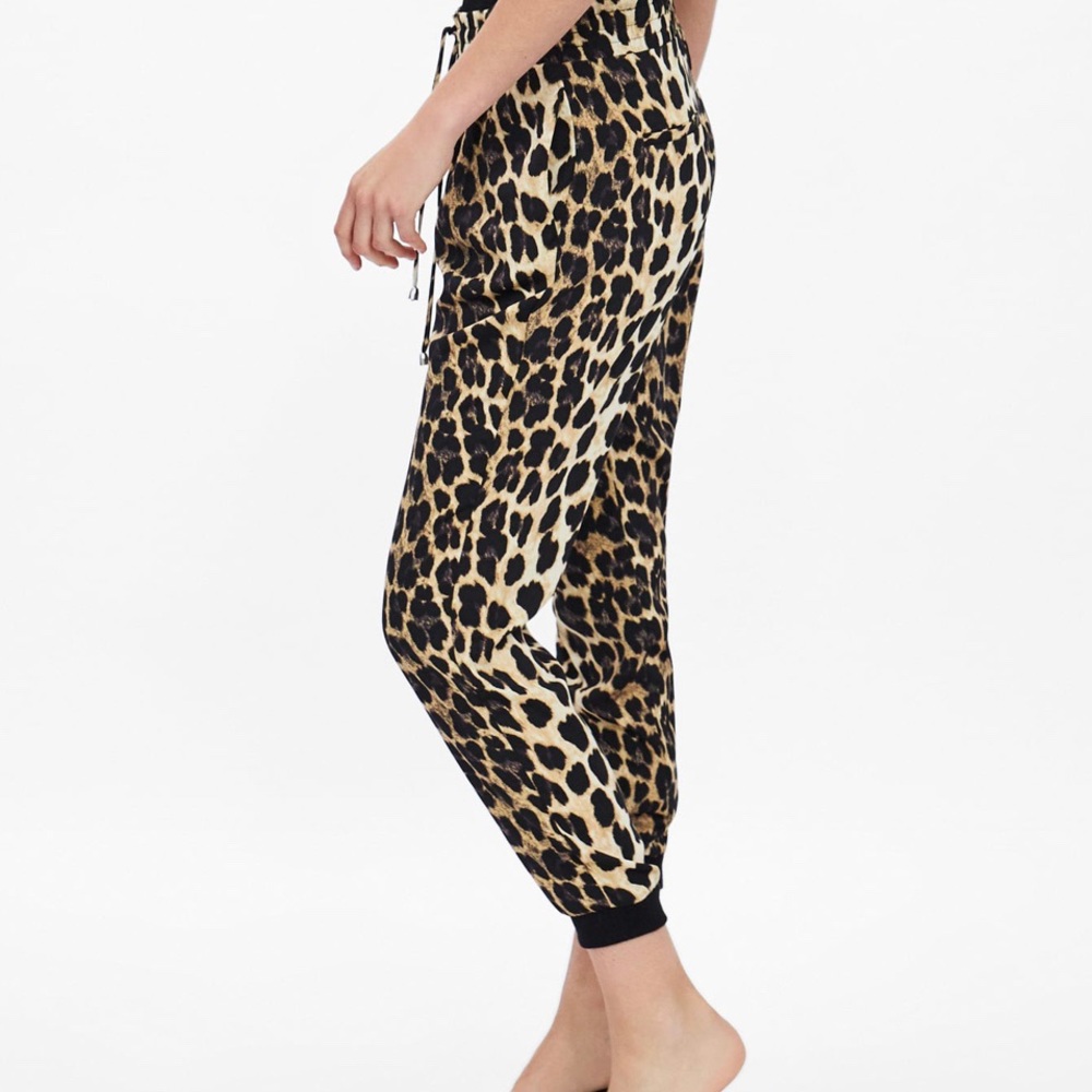 Zara Basics Leopard Print Jogger Style Trousers - image 1